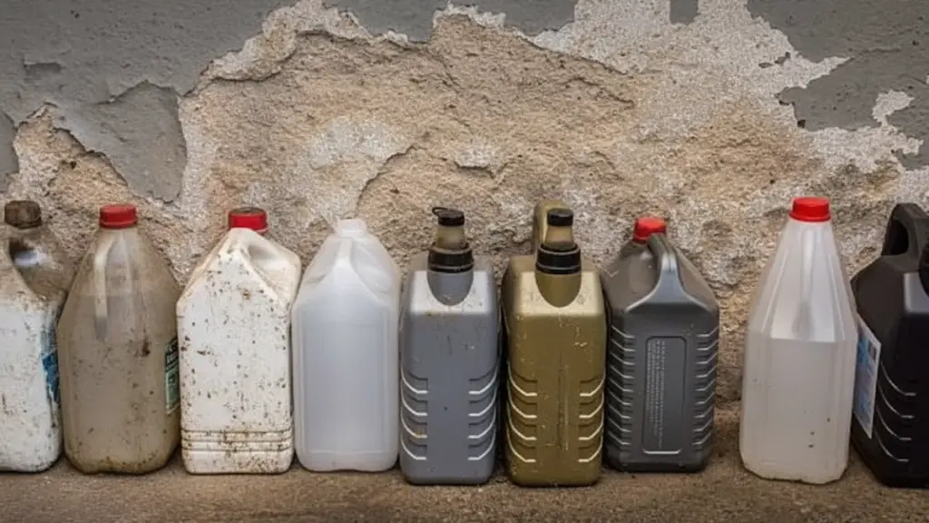 different containers and motor oil jerry can caps